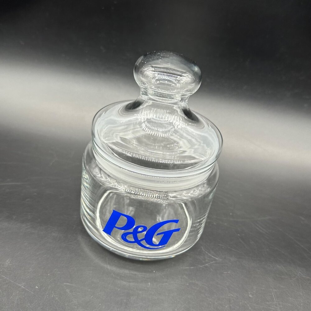 Vintage Proctor and Gamble Glass Storage Jar P and G Blue Canister Advertising